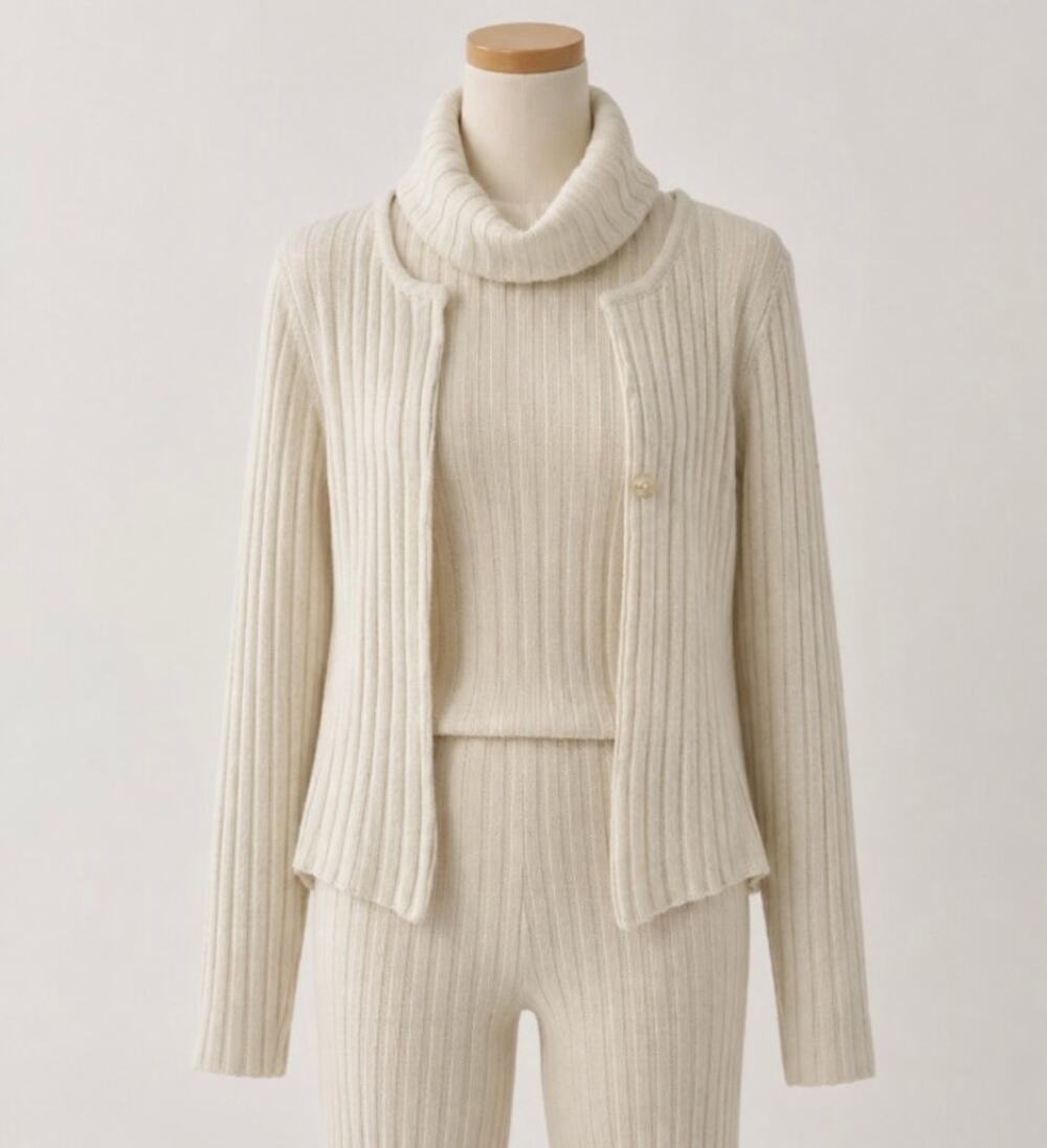 Aya Muse Ribbed Sleeveless Turtle Neck Top and Cardigan Sweater Set